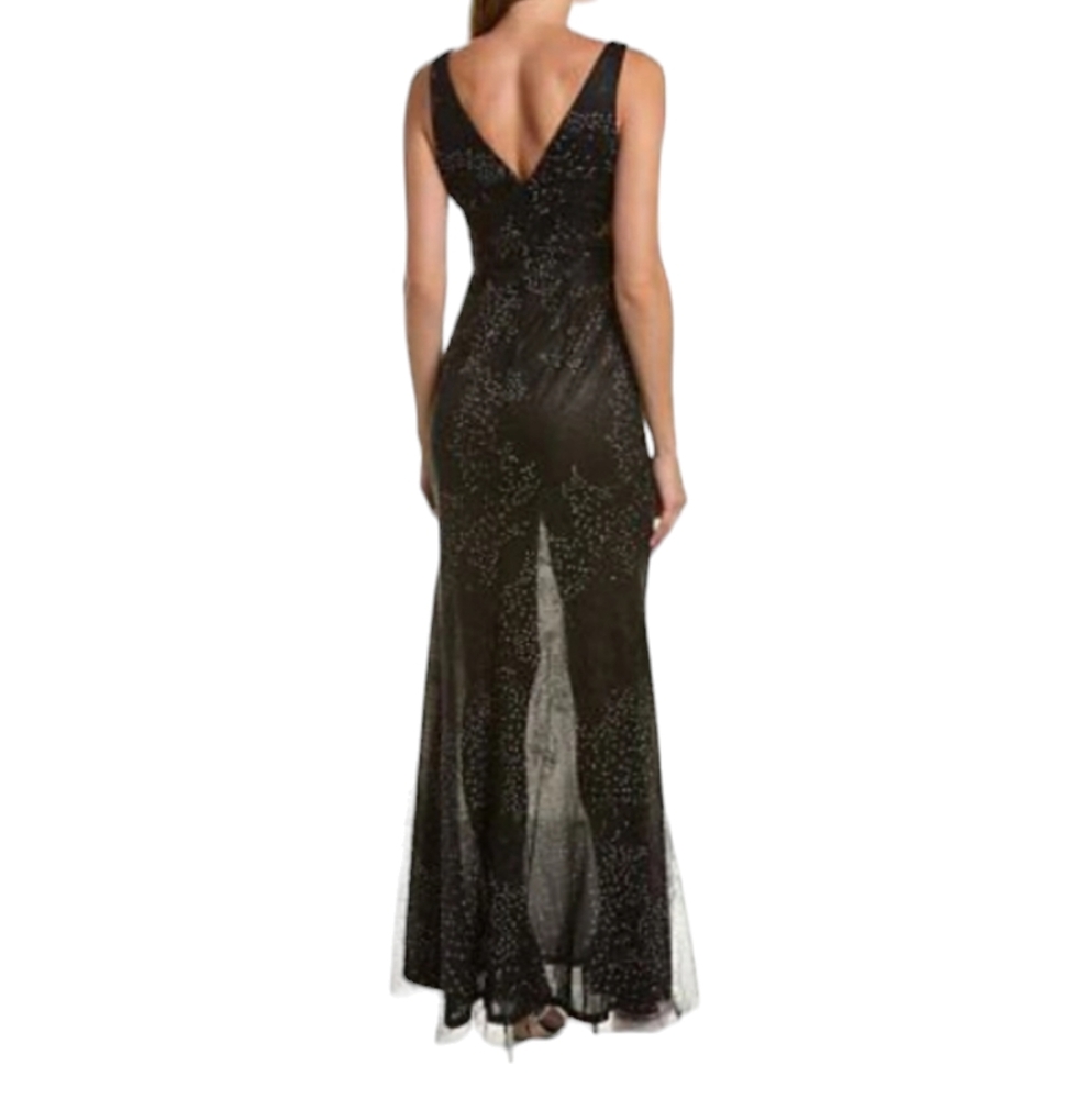 Marchesa Notte Black Glitter Gown Evening Wedding Gala Size 0 New With Tags - Picture 2 of 10